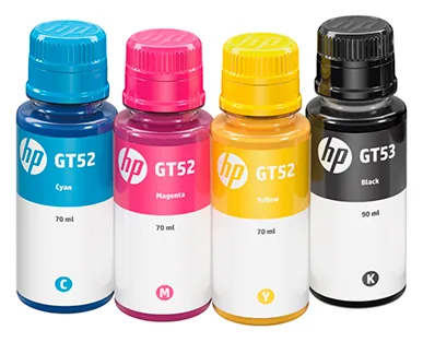 Combo botellas de tinta HP GT53 + GT52 (negro, cian, magenta y amarillo)