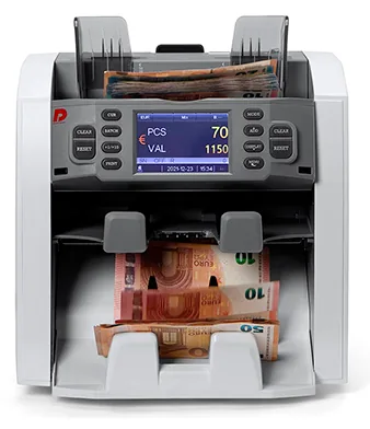 Clasificadora de billetes Cifra DP 8120 de carga frontal, 2 bolsillos
