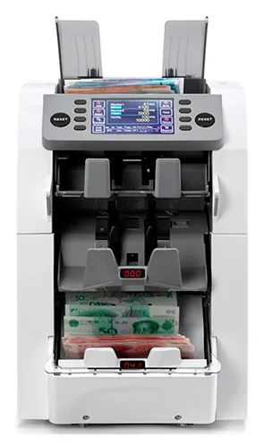Clasificadora de billetes Cifra DP 8300 de carga frontal, 3 bolsillos