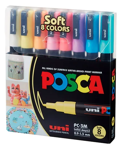 Marcadores Posca PC-3M punta media x8 colores soft