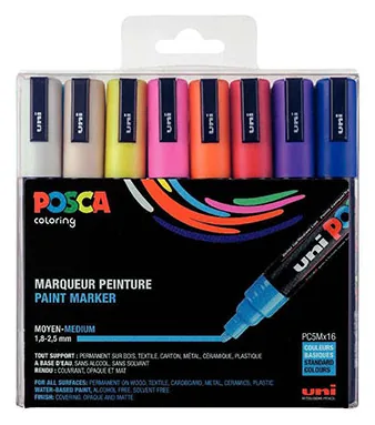 Marcadores Uni Posca PC-5 punta gruesa x16 colores básicos