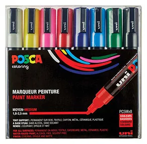 Marcadores Posca PC-5M punta gruesa x8 colores básicos
